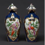 A pair of Continental scale blue ground 'Worcester' vases and covers, late 19th / 20th c,