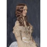 After Audrey Philips - Portrait of Gwen Salt, three quarter length in a cream dress with crinoline