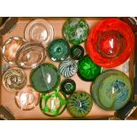 A collection of Victorian and later glass paperweights,  including several Mdina examples, various