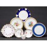 A pair of Royal Worcester dessert plates, c1880, with jewelled border and fluted gilt rim, 23cm