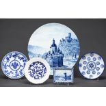 A Dutch delftware blue and white plaque with integral frame, 20th c, 16cm l, a Villeroy & Boch