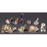 Nine Royal Crown Derby paperweights, comprising Indian Star Tortoise, Fairy Wren, Mouse, Longtail