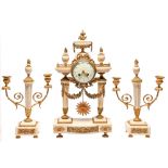A French ormolu mounted statuary marble garniture de cheminee, late 19th c, in Louis XVI style,