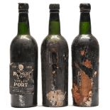 Dows vintage port 1960, (2) partial wax capsules, labels poor, another bottle of vintage port with