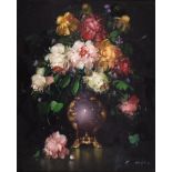 Northern European School, late 20th c - Still Life of Flowers in a Vase, signed K Misi, oil on