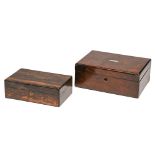 A  Victorian marblewood jewel box,  the lid with vacant brass inset tablet, the fitted interior