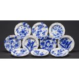 A set of ten Adderley & Co flow blue soup plates, c1890, 23cm diam, impressed and printed marks