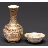 A Japanese miniature Satsuma vase and Kutani bowl, Meiji period, vase 11.5cm h Both with localised