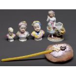 Three miniature German porcelain busts of children. 19th / 20th c, after Meissen models, 90mm h