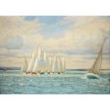 Frederick Bertrand Harnack RSMA (1898-1983) - Coastal Landscape with Moored Boats; Dingy Race,