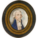 English School, late 18th c - Portrait Miniature of a Gentleman, in white cravat and blue coat