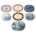 Four Staffordshire blue printed earthenware drainers, first half 19th c, including chinoiserie and