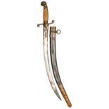A naval brass hilted hanger and scabbard, c1850, the curved blade with flat back and single