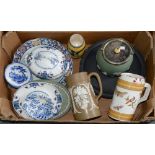 An EPNS mounted Wedgwood green jasper biscuit barrel and miscellaneous Wedgwood and contemporary