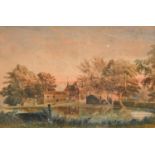 W Hardy (19th c) - A Jacobean House at Sunset, signed, watercolour, 32 x 48cm Lightly browned with a