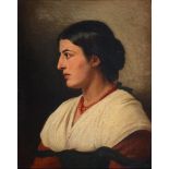 Italian School, 19th c - Portrait of a Woman, head and shoulders in a red dress and coral