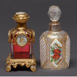 A Palais Royal giltmetal mounted square ruby glass scent bottle, c1880, the mount set with