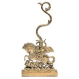 A Victorian brass St George and the Dragon door stop, lead weighted, 41cm h Very slightly bent out
