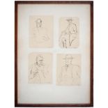 English School, early 20th c - Portrait Studies, four, all signed with initials C.J.G., pen and ink,