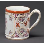 A Samson 'Chinese' mug, 19th / early 20th c, moulded in shallow relief and decorated in famille rose