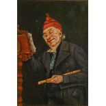 German or Austrian School, late 19th c - Portraits of Musicians, a pair, oil on board over a printed
