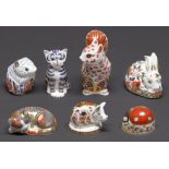 Seven Royal Crown Derby paperweights, late 20th / early 21st c, various subjects and sizes, gilt