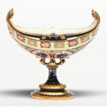 A Royal Crown Derby Imari pattern boat shaped  pedestal vase, early 20th c, 13cm h, printed mark,