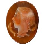 A classical style agate bas relief of the head of Amphitrite, 20th c, 88mm Good condition