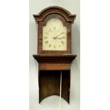 An English oak and walnut thirty hour hooded timepiece, [William] Giscard Downham, early 19th c, the