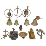 Four Victorian nickel brass and iron servant's sprung indicator, three brass and other door