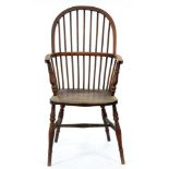 An ash stick hoop back Windsor armchair, Lincolnshire, second half 19th c, with elm seat, seat