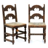 A pair of oak 'Derbyshire' chairs, 19th / early 20th c, in 17th c style, with applied split baluster