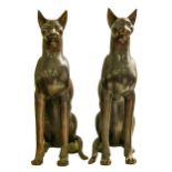 A pair of bronze patinated brass sculptures of seated cats, 20th c, 64cm h Patina slightly worn