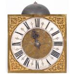 An English thirty hour clock movement and dial, Tho Dicker Silchester, early 18th c, the 10" brass