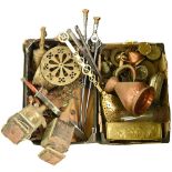 Miscellaneous Victorian pewter, copper, brass and other metalware, to include pair of carriage