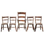 Four similar beech and ash scroll back Windsor side chairs, Thames Valley, late 19th c, with elm