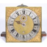An English thirty-hour longcase clock movement, Raphael Jones Denmead, c1770, the 11" brass dial