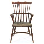 An ash comb back Windsor armchair, Thames Valley or Lincolnshire, first half 19th c, with spindle