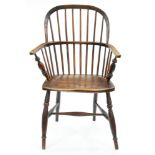 A Victorian ash low back Windsor chair, Thames Valley Region, with spindle back and elm seat, seat