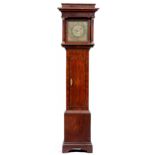 An English walnut thirty hour longcase clock, F Bayley Uttoxeter, c1730, the 11" brass dial with