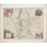Joan Blaeu - Nottinghamshire, double page engraved map, 1646, hand coloured, 47 x 56.5cm Slightly
