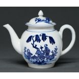 A Liverpool blue and white teapot and cover, John Pennington, c1790, printed and painted with the