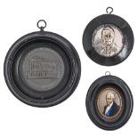 A Victorian miniature oval painted transfer engraving under glass of the Duke of Wellington, 43mm,