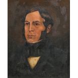British Naive Artist, 19th c - Portrait of a Man, head and shoulders in a black coat, oil on