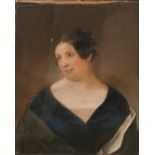 English School - Portrait of a Woman, head and shoulders in a blue dress with gold earrings,