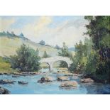 C Wyegman, 20th c - Mountainous Landscape with Bridge, signed, oil on canvas, 50 x 70cm Good