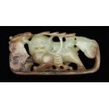 A Chinese jade pebble carving of a dog of Fo, 12cm l Good condition