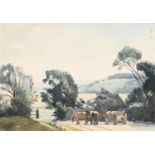 Ralph Gordon Ellis (1885-1963) - Landscape with Shire Horses, watercolour, 36 x 52cm Slightly