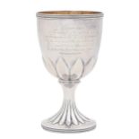 Nelson interest. A George III silver goblet, with the lobed  bowl and foot,  stippled running leaf