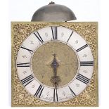 An English thirty hour clock movement and dial, Step Wilde Farnham, early 18th c, the 10" brass dial